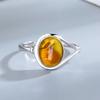 S925 Silver Ring With Natural Amber Stone Flower Shape Oval Petal Amber Stone Gifts Fine Jewelry For Women