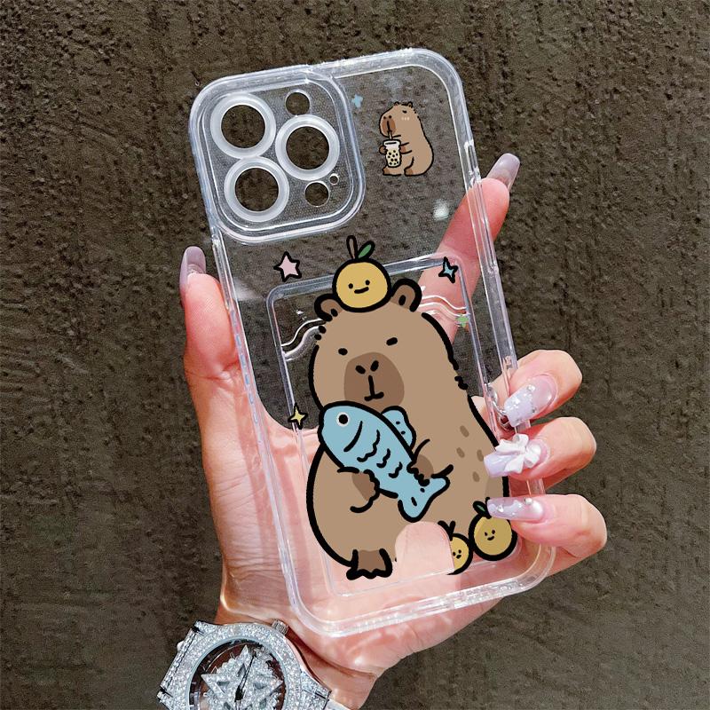 Card Slot Holder Silicone Wallet Pocket Case For Realme C55 C65 Oppo A60 A3 Pro Samsung A16 A26 A36 A56 iPhone 17 16 14 13 Cover Clear Phone Bumper