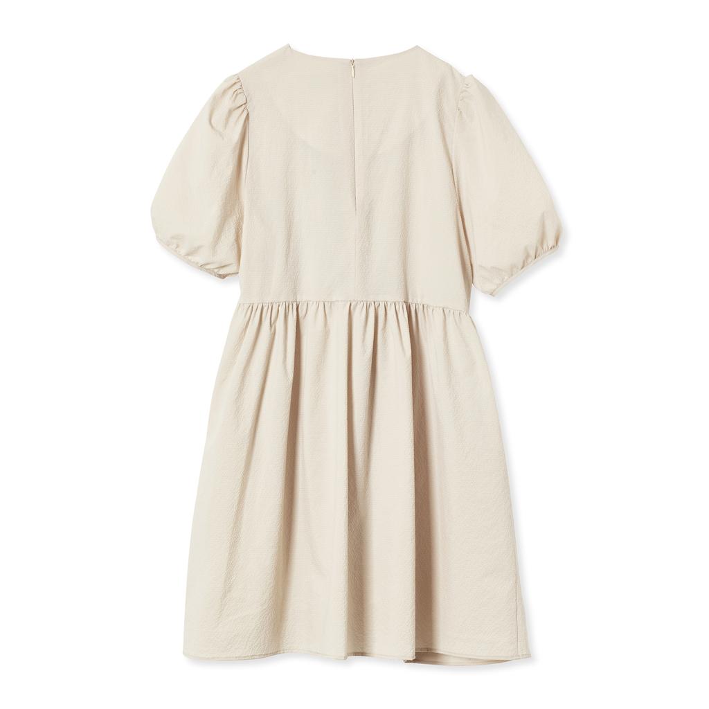 BETWEEN A AND B V-Neck Shirred Mini Dress [Beige]