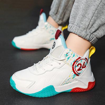 Children's Actual Combat Basketball Shoes Boys Fall New Boys Leather Shoes with Screw Button Anti-slip Shock Absorption