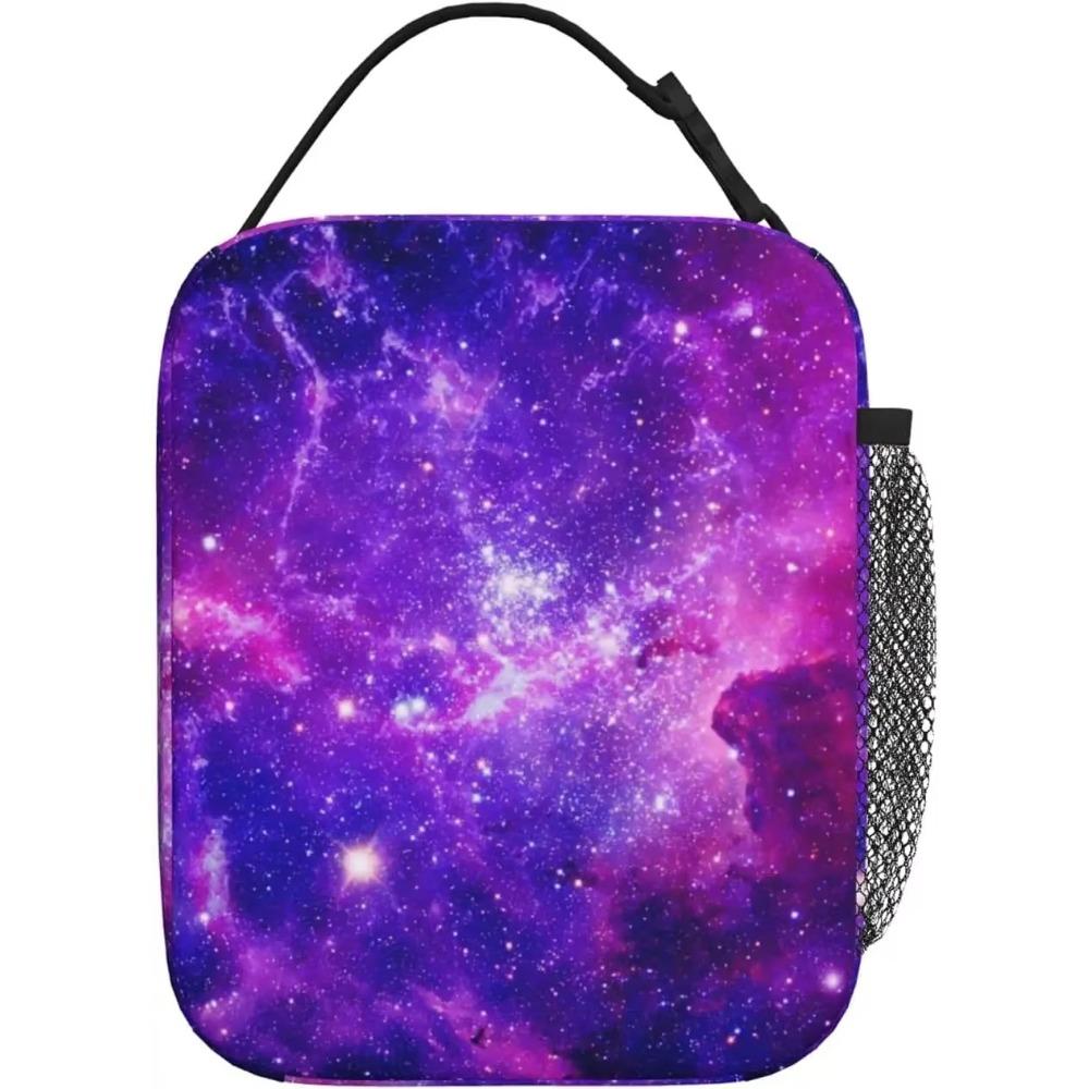 Purple Galaxy Print Lunch Box Reusable Portable Insulated Lunch Bag Bento Tote Cooler Bag for Office Work School Picnic Travel
