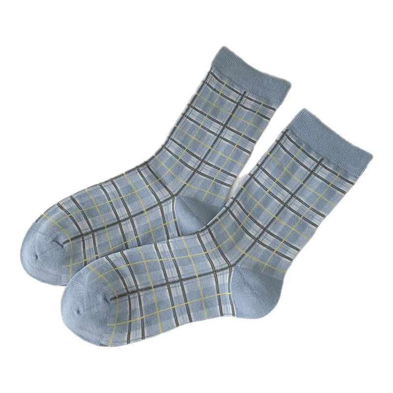 Japanese-British Retro Plaid Mid-Calf Socks for Women - Autumn/Winter, Versatile for Commute & Birkenstock Shoes