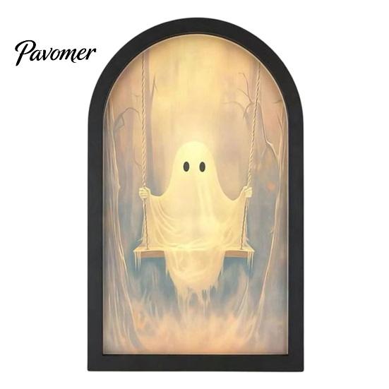 Luce Appesa per Portico di Halloween Specchio Fantasma Luminoso, Fantasmi Spaventosi USB Su, Decorazione Specchio Olografico Scherzo Decorazione per Casa Infestata Festa Festiva