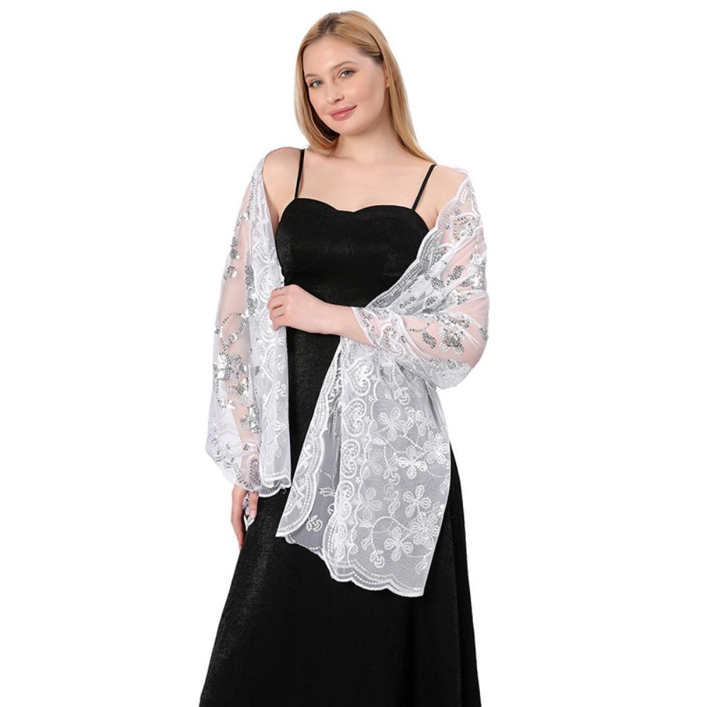 Tulle Tassel Wrap Hollow Out Evening Dress Scarf Embroidery Sequins Shawls Belly Dancing Belt