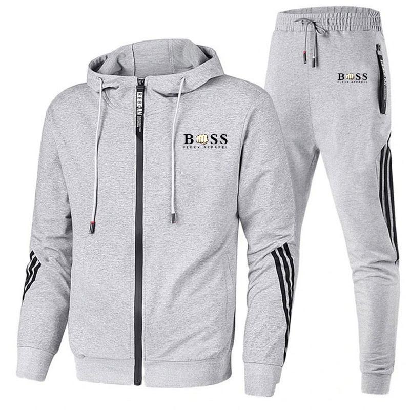 Mens Casual Sportswear Set Hooded Sweatshirt Pants Long Sleeve Cotton Blend Outfit Fall Daily Wear