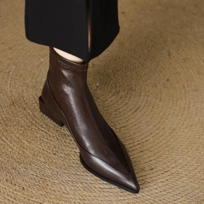 Designer Women'S Boots Winter Fashion Pointed-Toe Design Short Boots With Zippers On The Back Slim Low-Heeled Ankle Boots