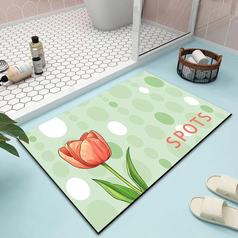 Tulip Flower Diatom Mud Absorbent Soft Mat Bathroom Door Non-slip Mat Household Foot Mat Bathroom Quick-drying Floor Mat