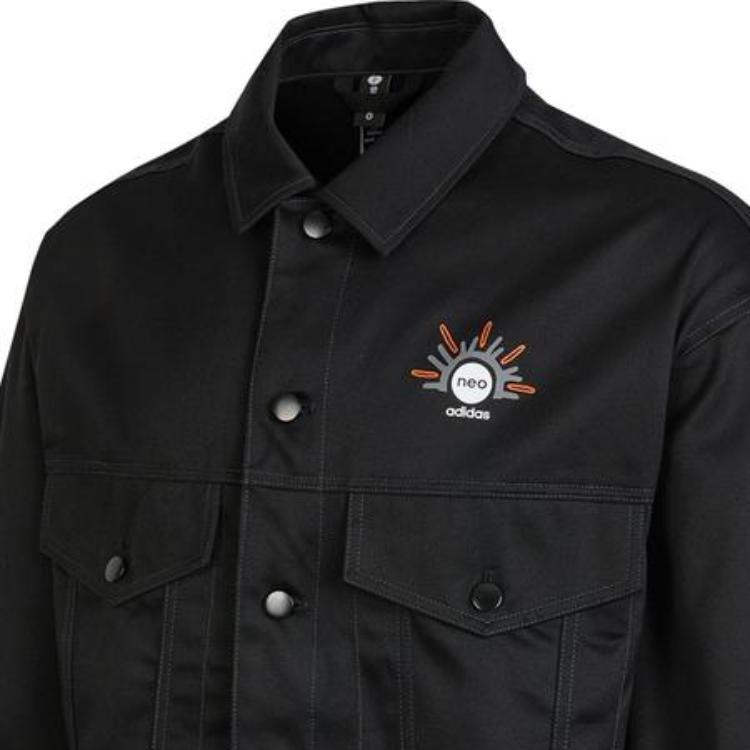 Adidas Neo Solid Color Embroidered Bomber Jacket Unisex Outerwear Black HM7437