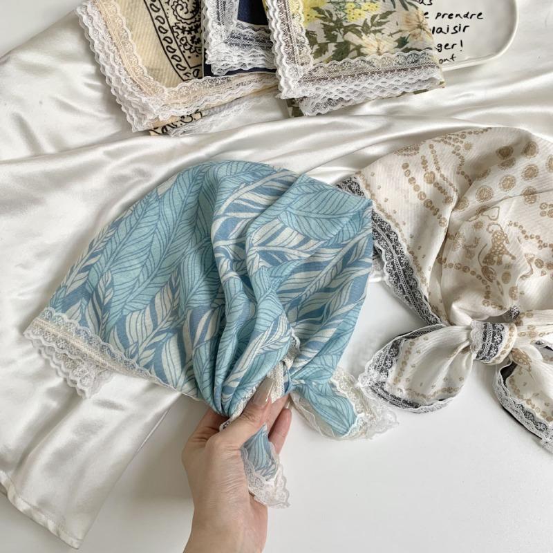 Silk scarf neck small square scarf new multi-color versatile headscarf summer women's pastoral lace headband hair accessories decorative small scarf