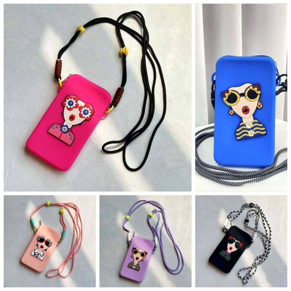 Anti-lost Hanging Neck Phone Bag Cartoon Modern Lady Storage Bag Zipper Soft Shoulder Case  School