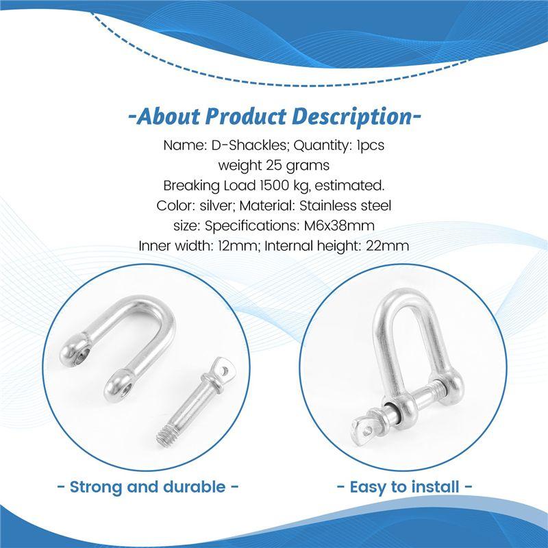 A60zm6x38mm Straight D-Shackle, Short, Stainless Steel AISI 316May