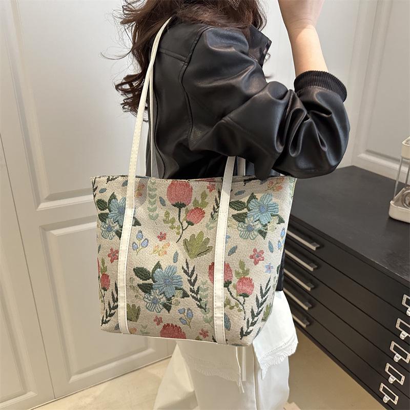 Popular Large-capacity Niche Shoulder Bag Women's 2025 New Ins Canvas Bag Tote Class Handbag Commuter Bag
