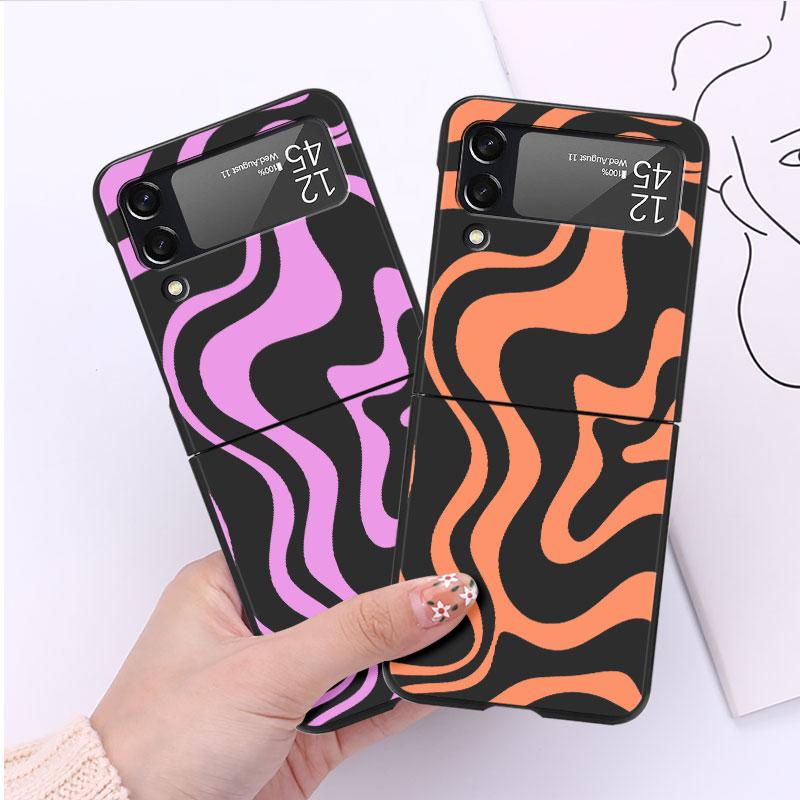 Luxushülle mit Ripple-Kuh-Textur für Samsung Galaxy Z Flip 3 4 5G Funda ZFlip 3 Schwarze PC Hartschalen-Handyhüllen