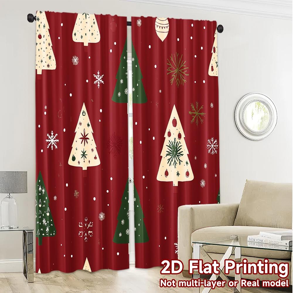 2pcs,Curtains Christmas Trees Snowflakes Ornaments Holiday (2) Fashionable Popular Curtains Fabric Curtains Thermal Insulation,