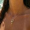 QIAOREN 11952 Elegant Boho Celestial Moon Star Pendant Necklace Gold Stainless Steel Hollow Filigree Jewelry Gift for Women