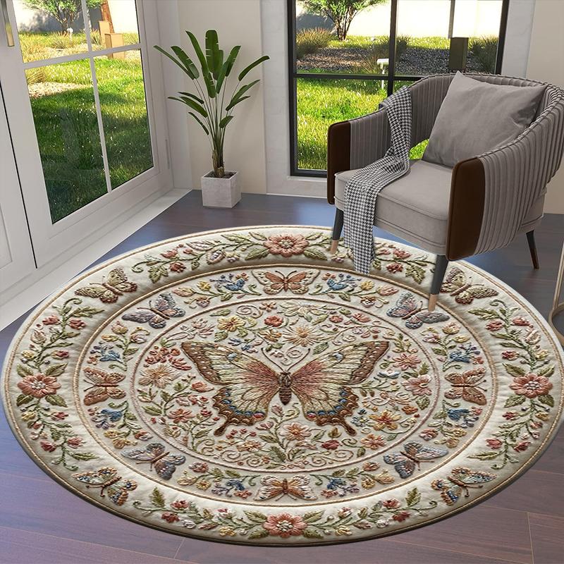 Tappeto Rotondo Retrò con Farfalle, Tappeto per Soggiorno Camera da Letto Divano Sala Giochi Decorazione, Tappetino Antiscivolo 86