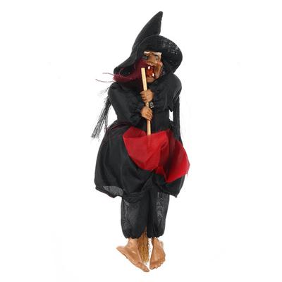 Halloween Hanging Witch Dolls Voice Control Prop Animated Ghost Scary Riding Broom Wall Hanging