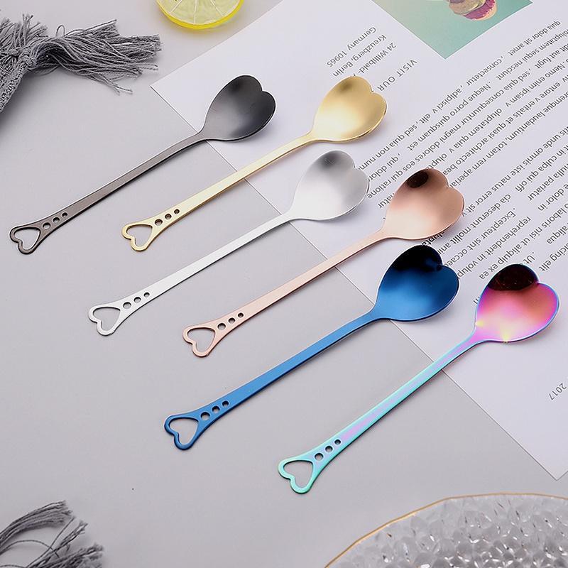 Heart Shaped Love Couple Spoon Creative Stainless Steel Coffee Tea Dessert Stiring Spoon Rainbow Gradient Spoon for Wedding Gift