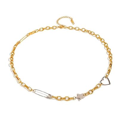 Statement Necklace for Women Lady Girls with Five-pointed Star and Love Heart Charm Stainless Steel Collarbone Chain