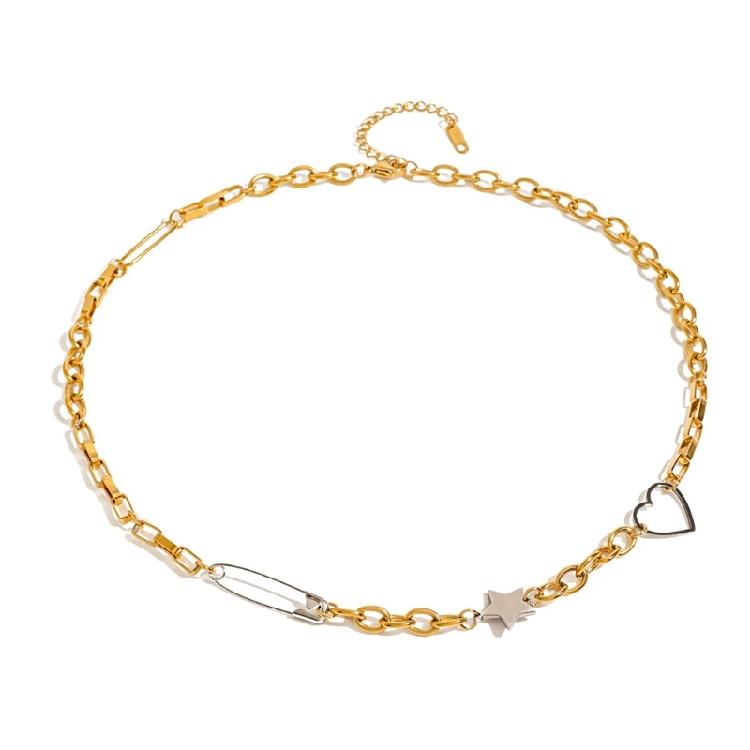 Стильное Нержавеющее Стальное Ожерелье Регулируемое Украшение на Шею с Пятиконечной Звездой и Сердечком для Особого Случая 1