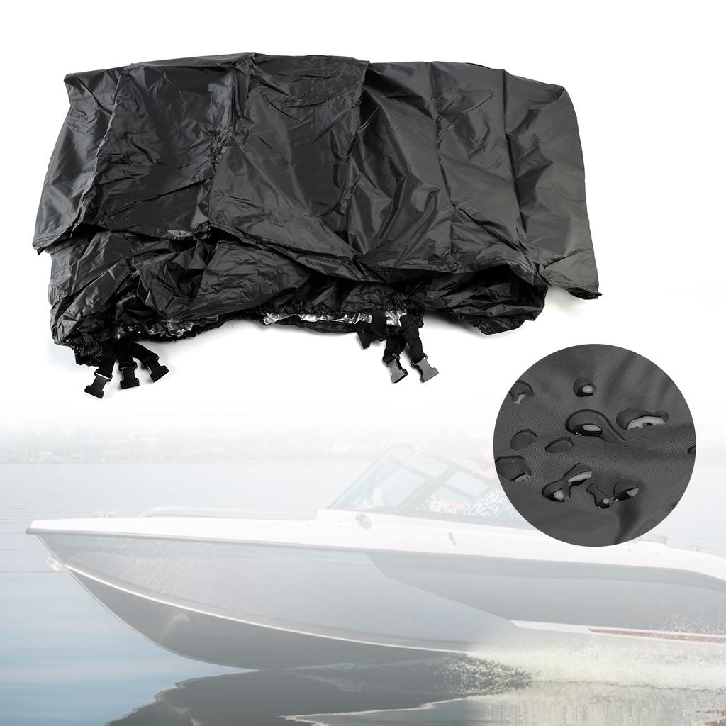 Heavy Duty Boat Cover Waterproof Black For 16-18Ft Fishing Ski Bass Shelter