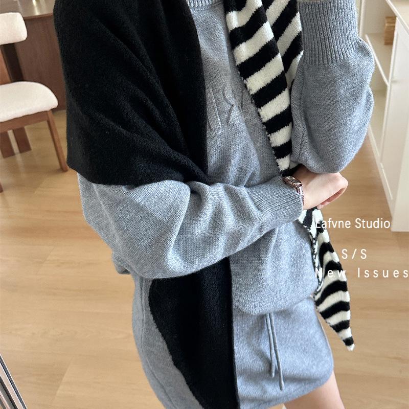 Colorblock Striped Simple Knitted Large Triangle Shawl for Women Versatile Spring and Autumn Neck Protector  Warm Neck Scarf Outer Wear