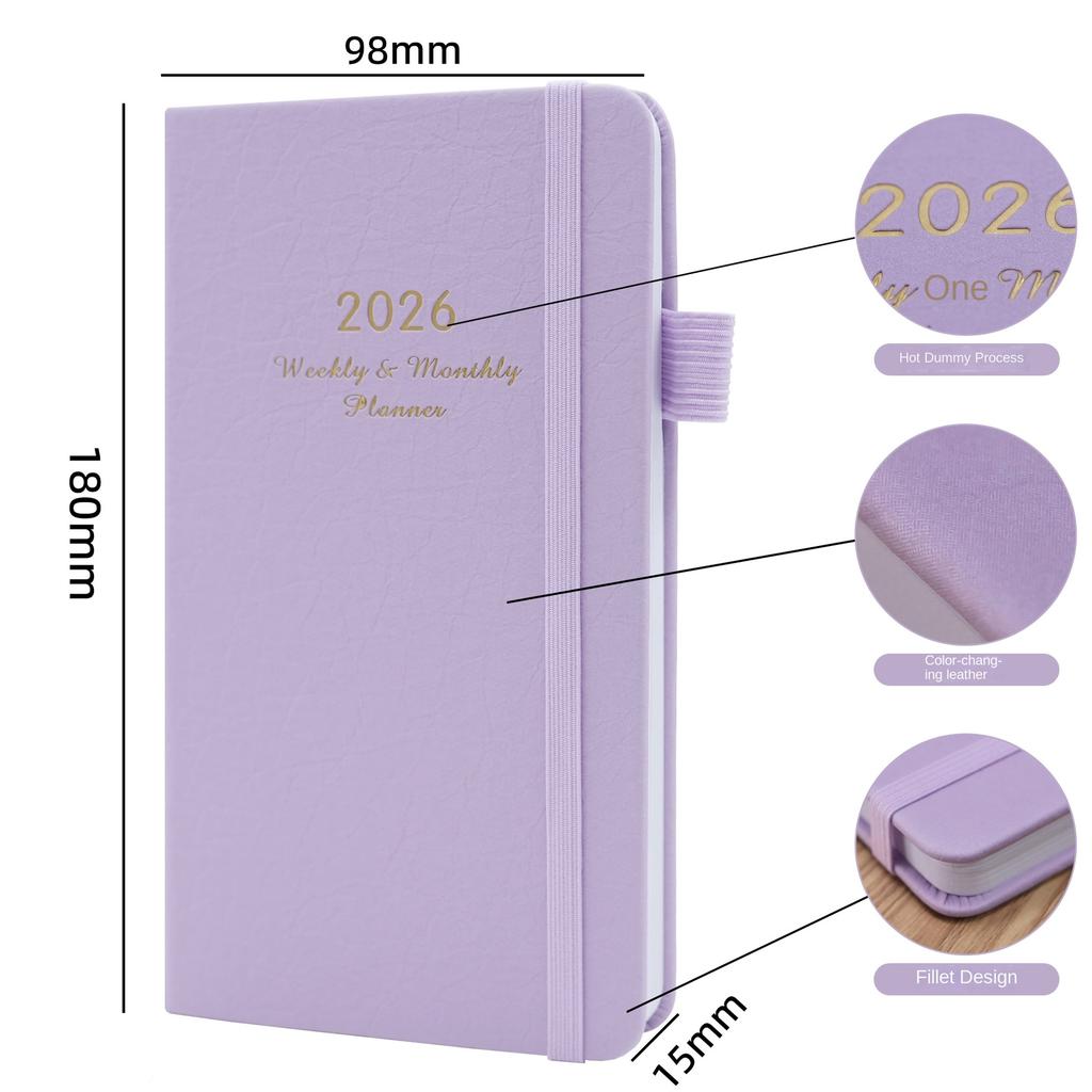 Pocket Weekly Planner 2026 Imitation Leather Cover Portable English Notebook for Gift Planning Efficiency Schedule in Stock
