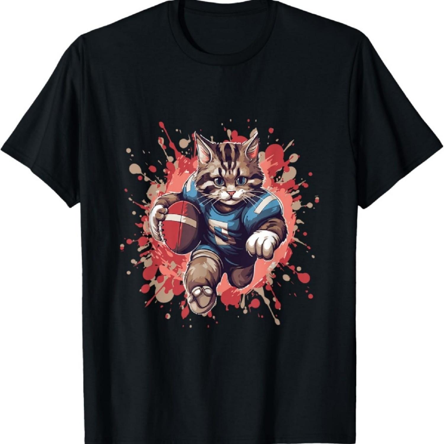 

Cat Playing American Football Sports Team T-Shirt S