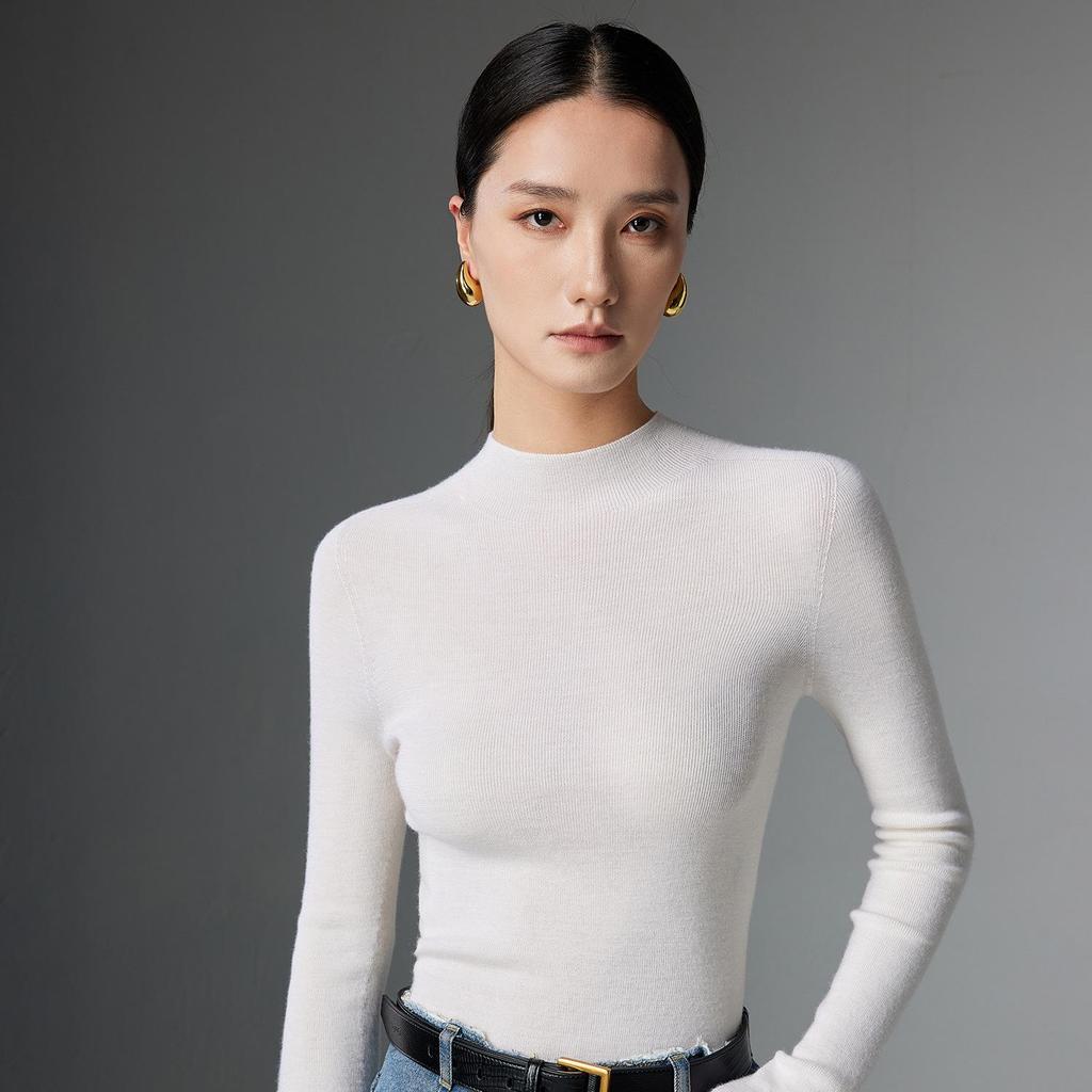 Yangzi 120 Count Superfine Merino Wool Women's Slim Fit Half-High Neck Sweater