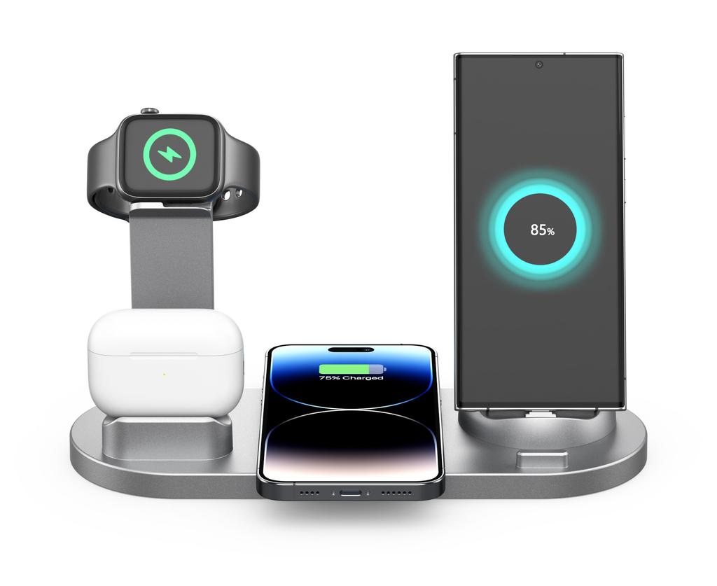 Portable 6-in-1 Magnetic /PD/QC3.0 Wireless Charging Station with Fast Charging ABS Material Eco-Friendly Fireproof Protection