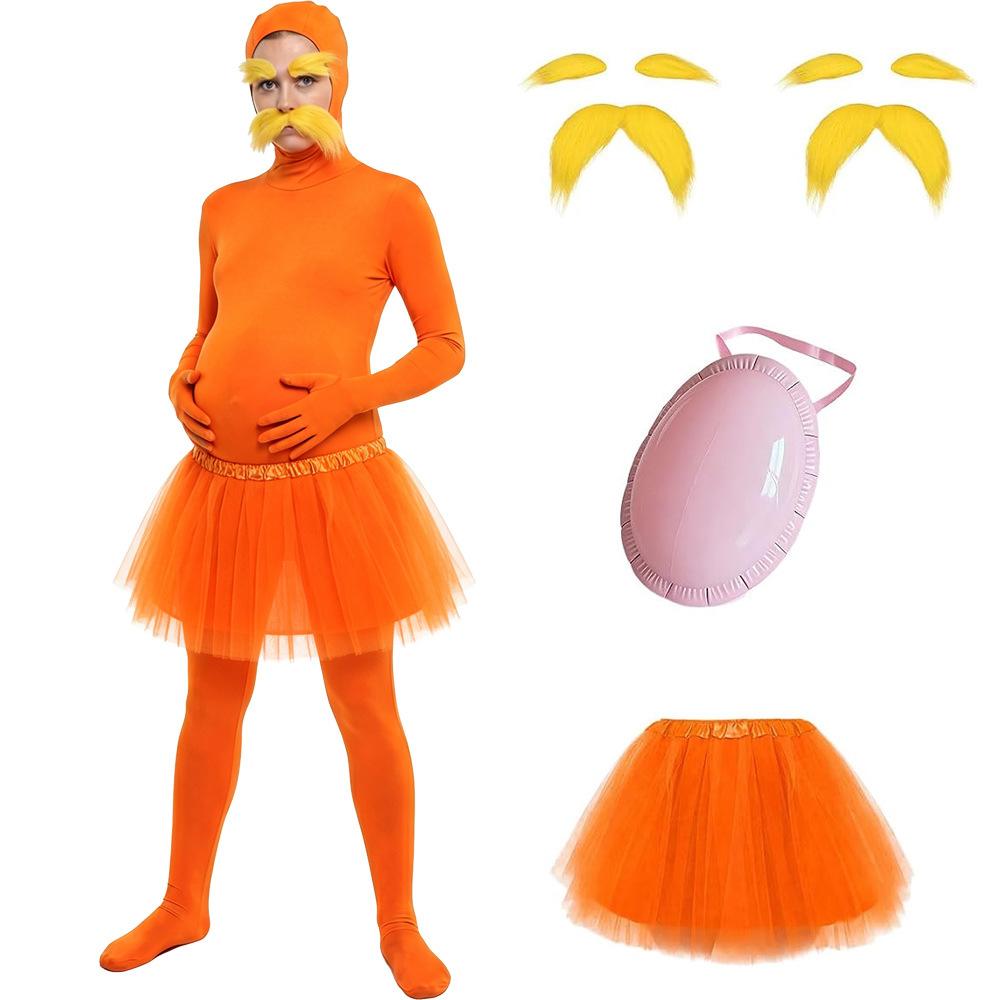 The Lorax Orange Full Face Puffy Skirt Zentai Set, Halloween Funny Party Performance Costume