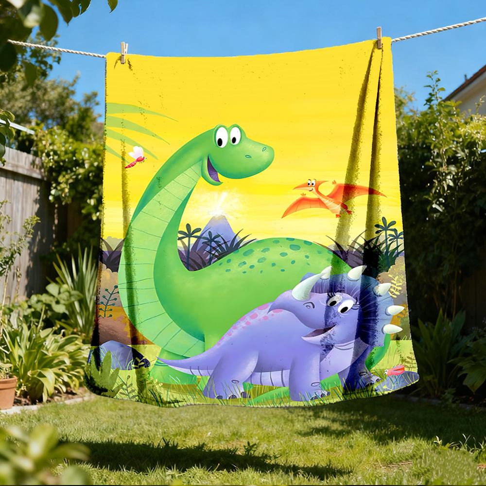 1pc Dinosaur Adventure Throw Blanket Polyester Fiber, Lightweight Flannel, Soft & Warm, All Season Use for Outdoor, Camping Digital Print