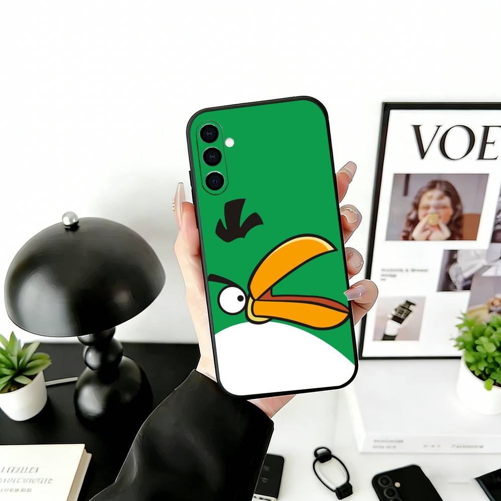 

Funny Cartoon A-Angry B-Birds Phone Case Black Silicone Soft For Samsung Galaxy A73,A72,A71,A70,A53,A52,A51 Samsung a53 5g
