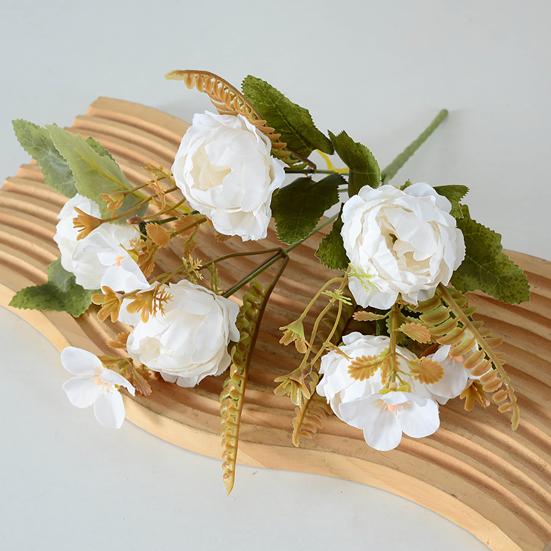 Mixed Artificial Flowers Bouquet Fake Peony Rose Hydrangea Flower for Vase Faux Silk