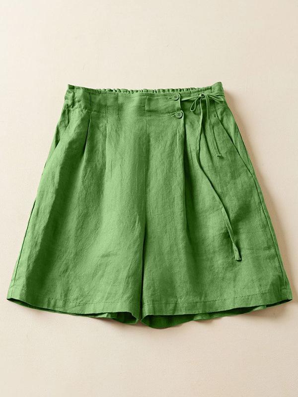 Plus Size Retro Solid Color Cotton Wide Leg Capris - Casual Linen Shorts for Women