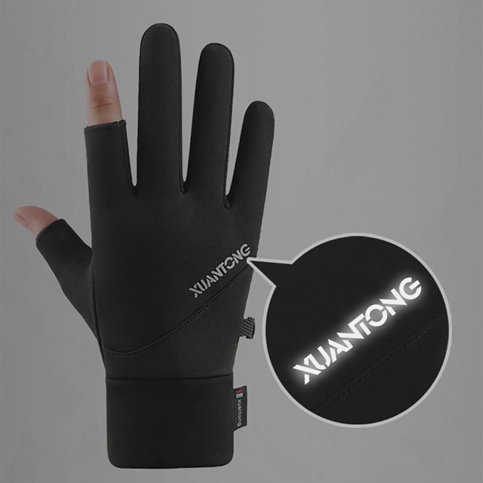 1 Paar Winterhandschuhe mit Fleece für Wärme Silikon Anti-Rutsch Fahrradhandschuhe Zwei-Finger-freigelegt Touchscreen Anglerhandschuhe
