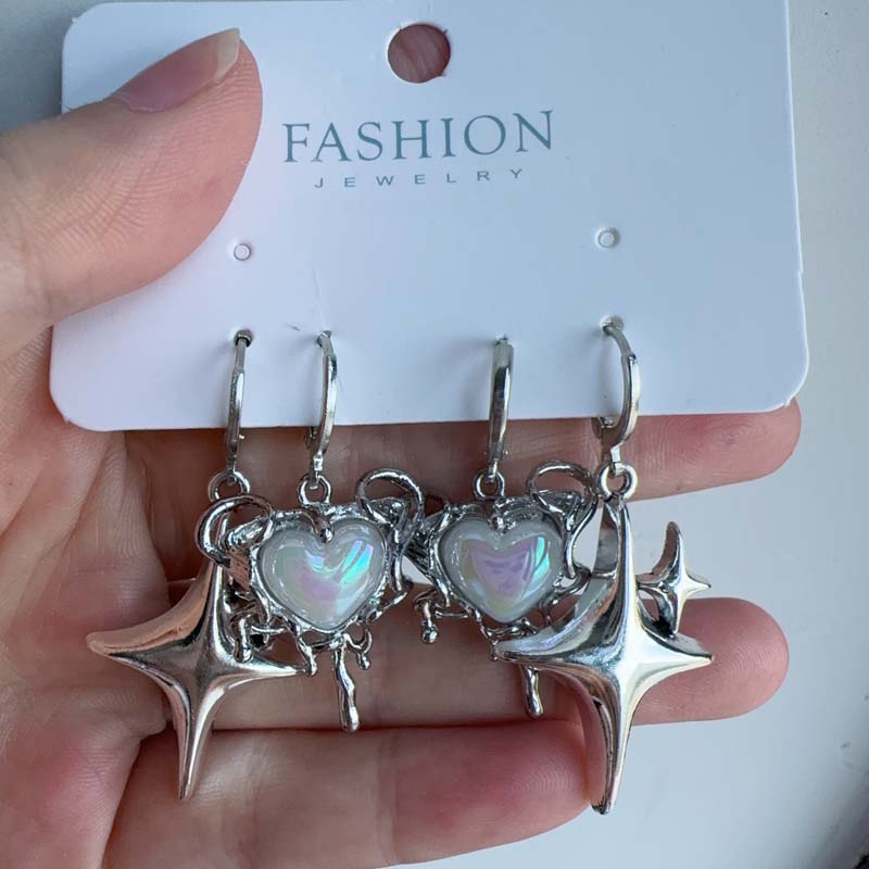 

Модные серьги-подвески в виде звезды и креста серебристого цвета для женщин, простые серьги в форме сердца с белым опалом, Y2K украшения, подарки 01