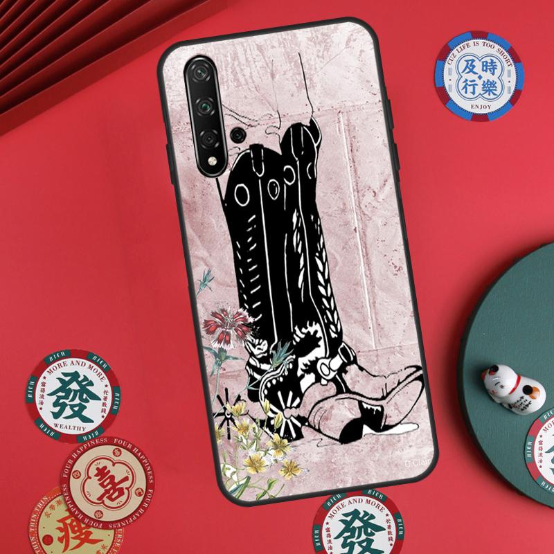 Western Cowgirl Cowboy Boots Cowhide For Huawei Nova Y73 Y72 Y90 Y70 Y60 Y91 Y61 12s 12i 11i 9 10 SE P40 Lite P60 P30 Pro Case