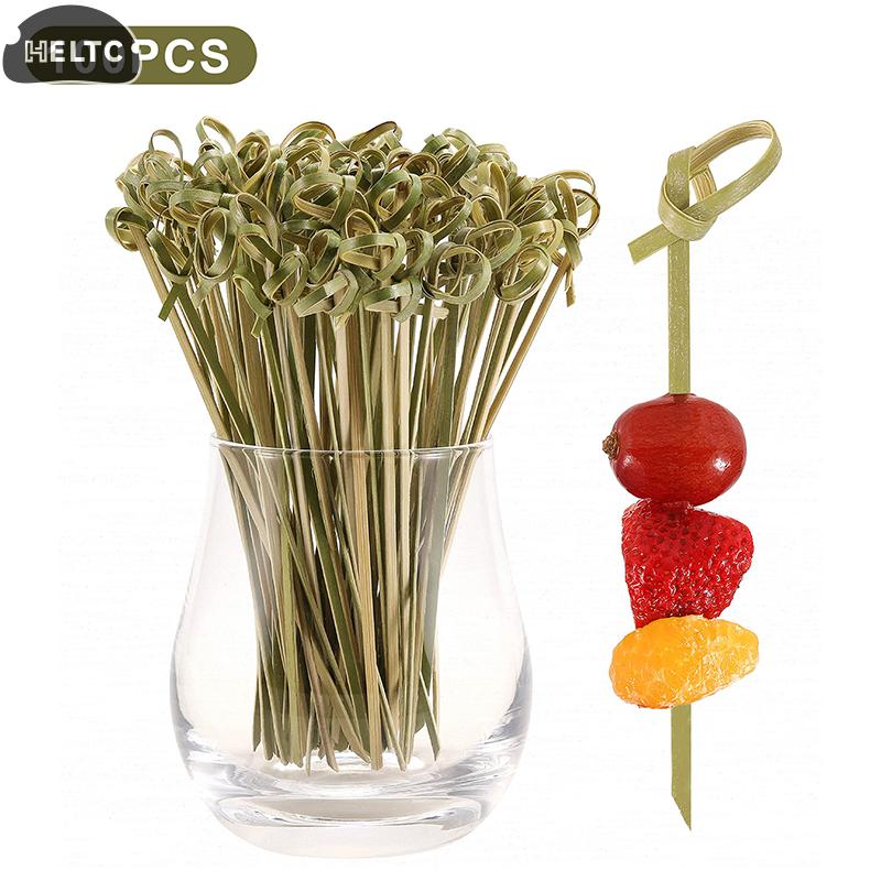 100Pcs Bamboo Skewers Barbeque Bar Tool Kitchen Cocktail Picks Disposable Bamboo Knot Skewers Fruit Forks Stick For Home Party
