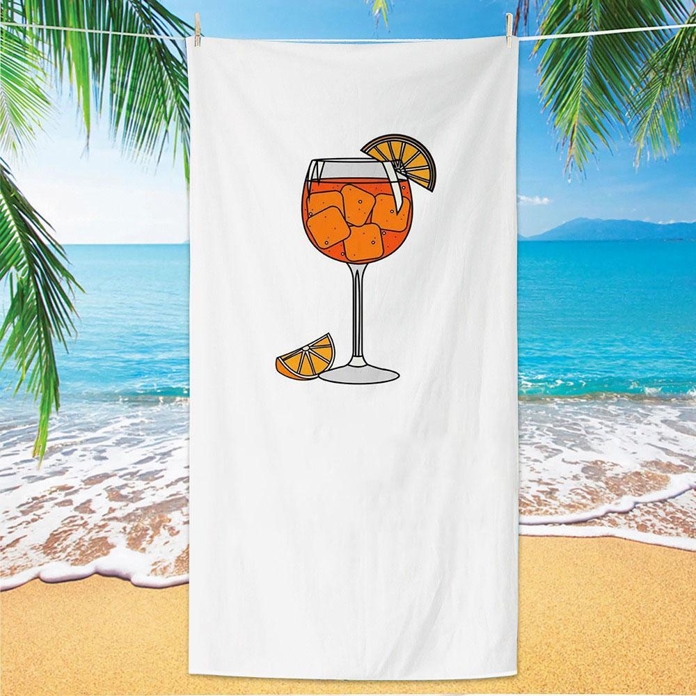 Orange Cocktail Polyester Beach Towel Summer Drink Printed Bath Towel Quick Dry Sand Free for Pool Party Holiday Seaside Spa