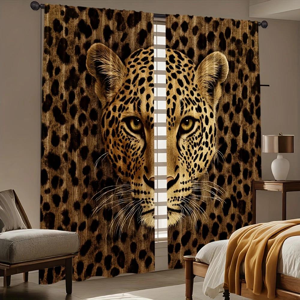 Creative Leopard Print Curtains, Pole Bag Bedroom and Living Room, Home Decoration, Room Decoration