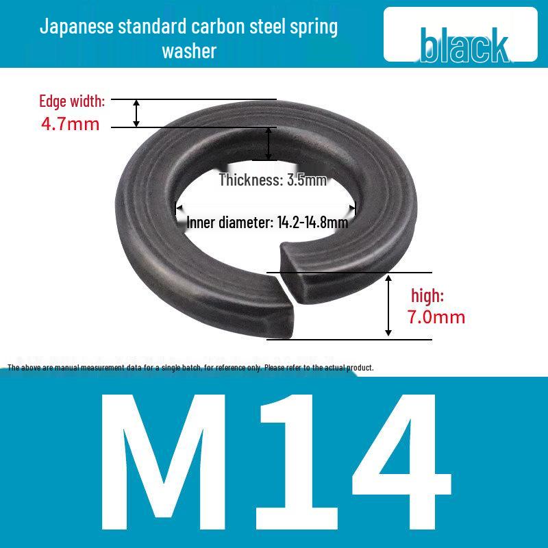 Level 8 Blackened Stainless Steel Anti-Slip Spring Washer, Japanese Standard, Sizes M6, M8, M10, M20.