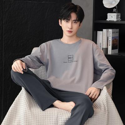 Pajamas Loungewear Set Men's Spring Youth Long Sleeve Loose Simple Casual Loungewear Set Plus Fat  Boys' Pajamas
