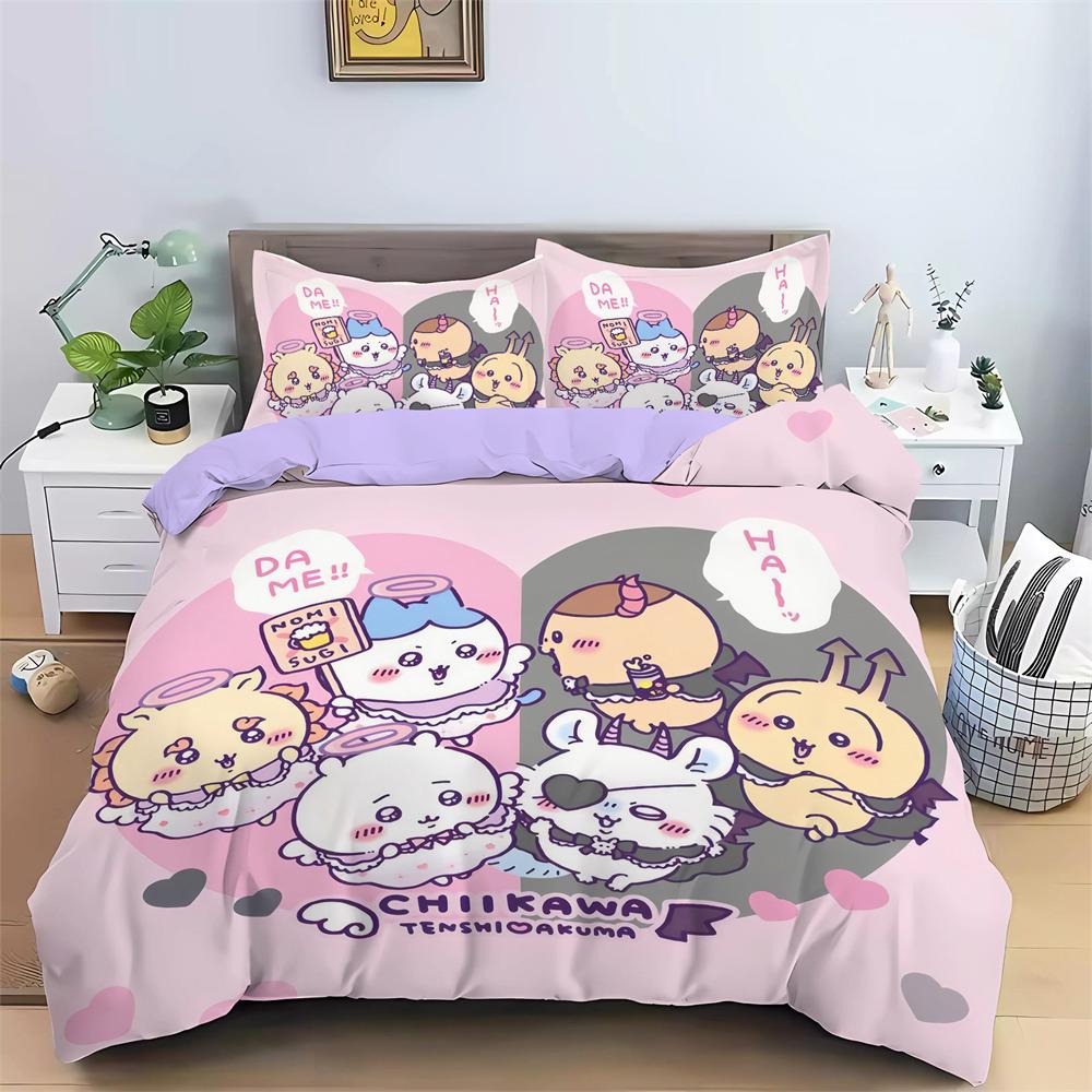 New Chiikawa Bedding Set 3D Digital Printed Hachiware Momonga Duvet Cover Set With Pillowcases Animes Quilt Cover Twin Full