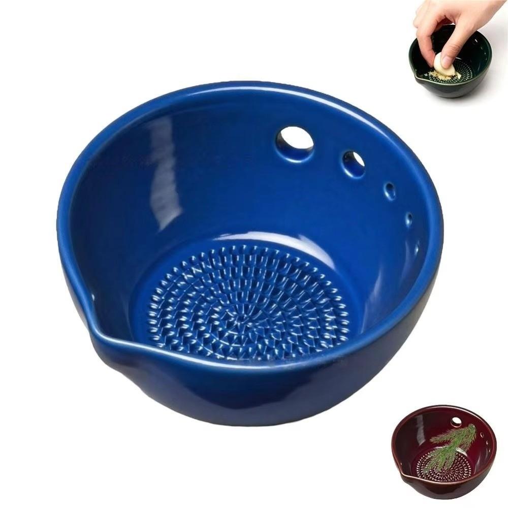 Ceramic Ginger Grater Grinding Tool Multi-functional Ginger Puree Grinder 5/7 Hole Sizes Built-In Grater Food Grinding Bowl
