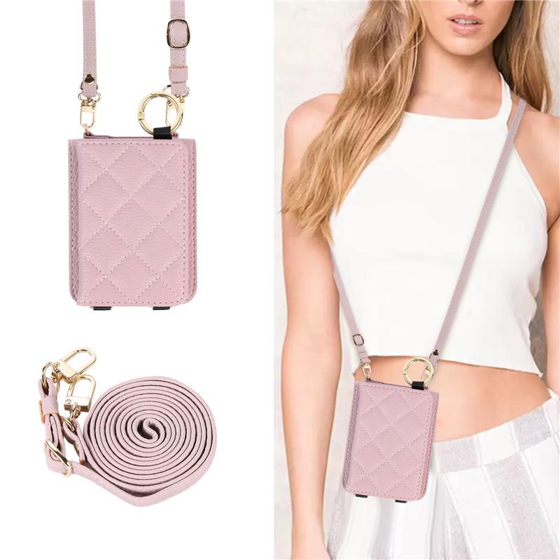 Husă pentru telefon cu suport din piele pentru Samsung Galzxy Z Flip 5 4 3 Husă pentru carte de portofel cu inele Flip5 Flip4 Flip3 Geantă cu șnur