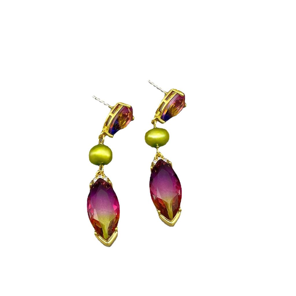 Original Japanese & Korean Iridescent Water Drop Crystal Glass Freshwater Pearl Tassel Earrings - Niche Design Ear Jewelry.