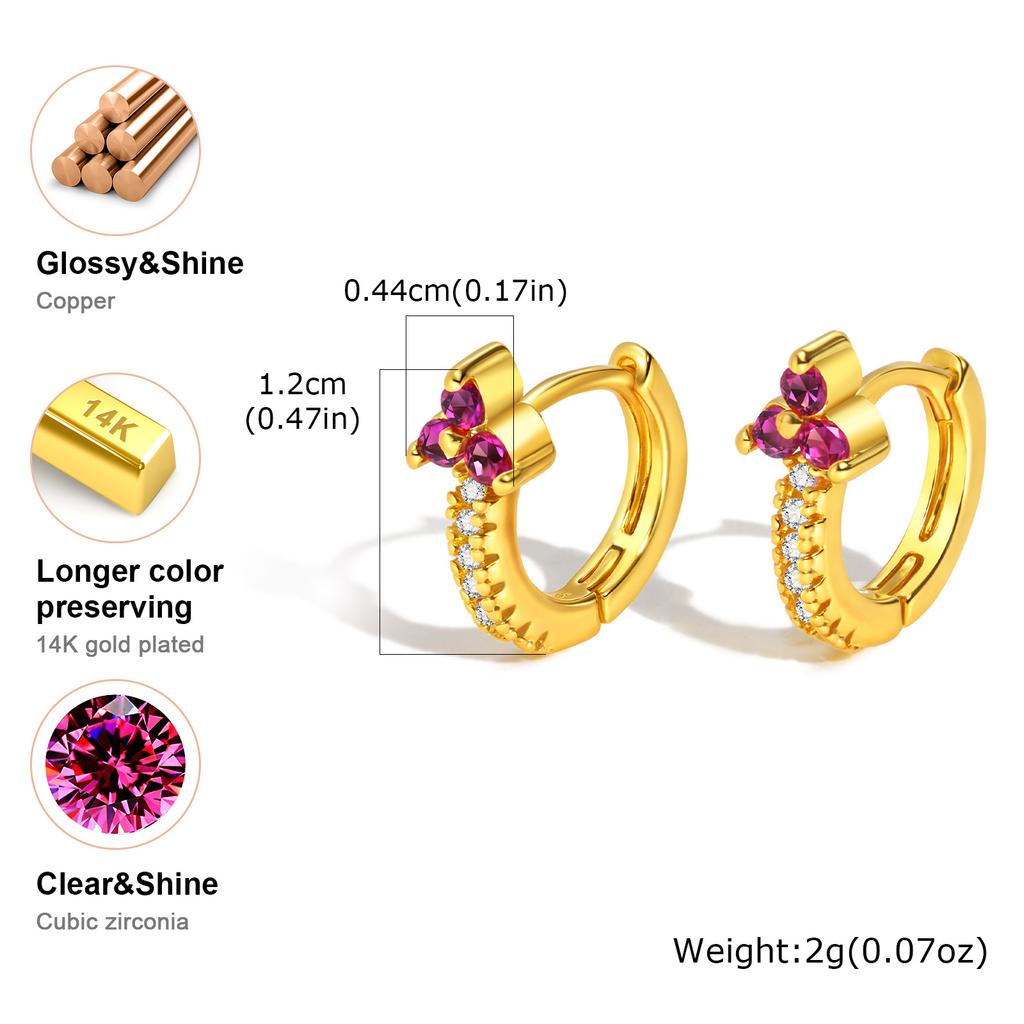 Xiaomi Vnox Luxury Colored Zircon Earrings For Women,Gold Plated Crystal Three Leaf Flower Hoop Earrings,Fashion Piercing Jewelry Gifts