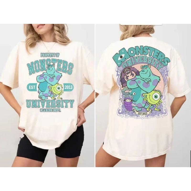 2026 Hot Selling New Retro Double-sided Monster Company Comfortable Color Shirt Monster University Mike Sulley Boo T-shirt