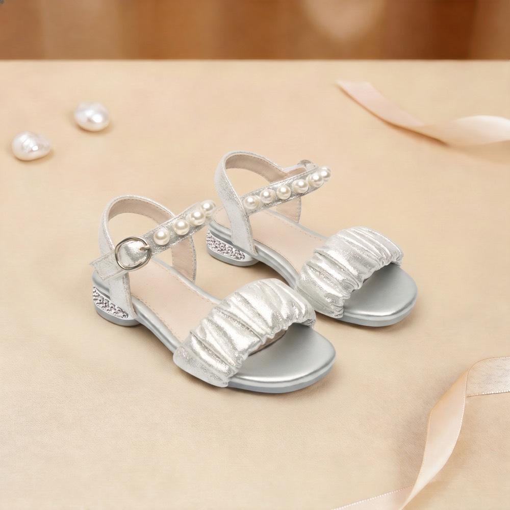 Girls  Pearl Ruffle Open-Toe Summer Sandals - Soft Sole, Non-Slip, Buckle Closure 28